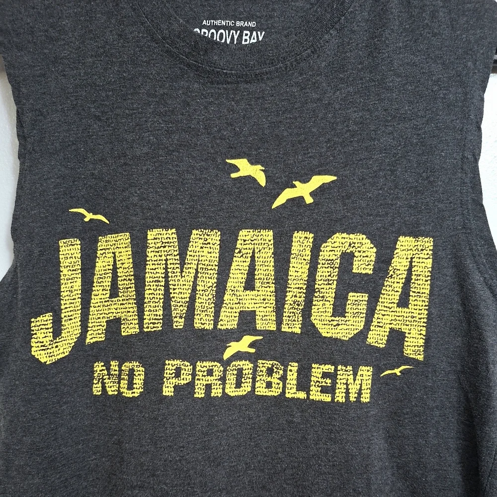 GROOVY BAY Mens Sporty Gym Tank Top Soft Comfy Gray Yellow Jamaica No Problem 62 - Picture 3 of 10
